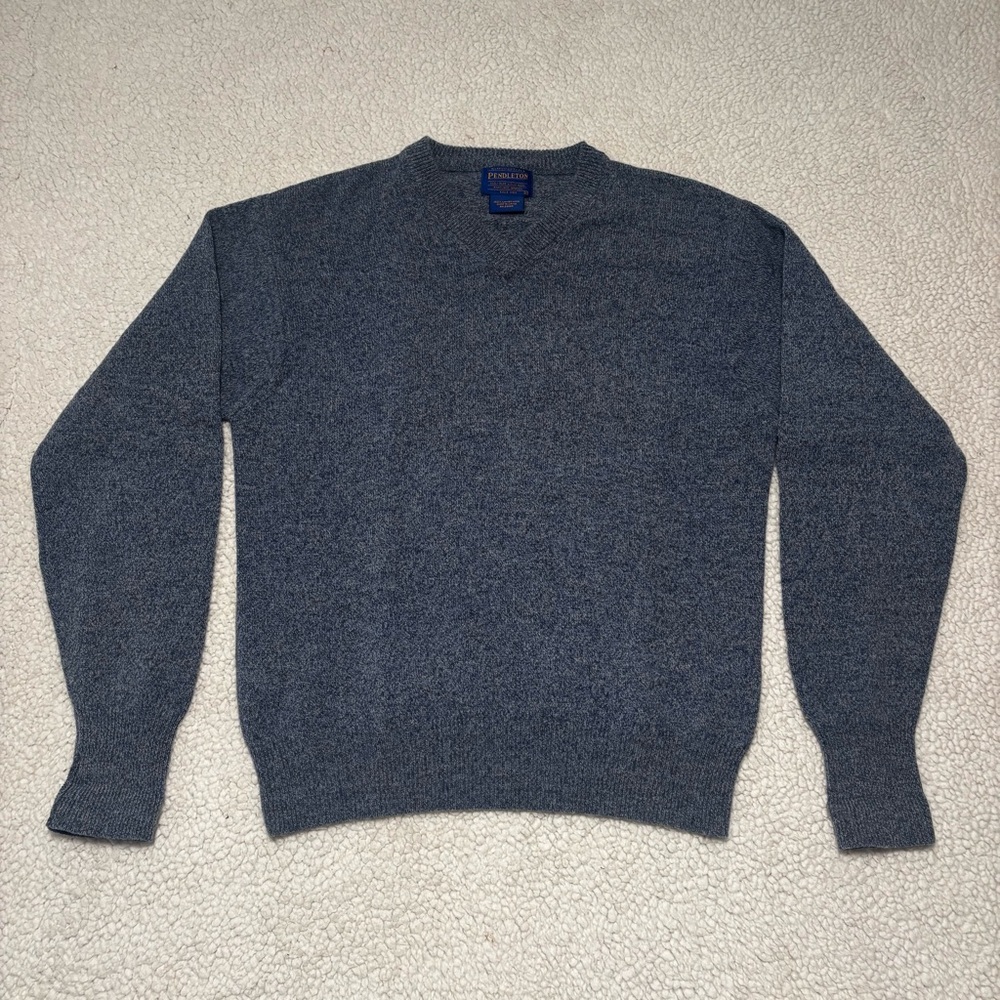 Pendleton 100% Lambswool Sweater Blue Heather Med… - image 1
